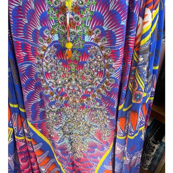 Camilla 100% Silk Swarovski Beaded V-Neck Bright Print Maxi Dress Size Medium/Lg - Picture 7 of 11